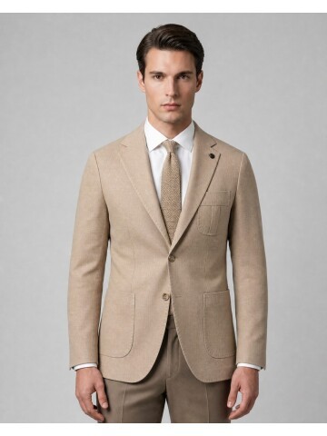Light Mink Notch Lapel Pleated Patch Pocket Blazer
