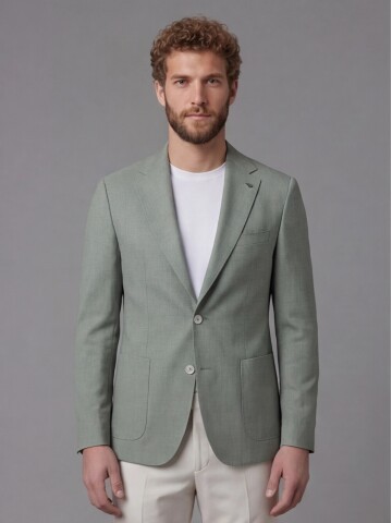 Açık Yeşil Ceket Bej Pantolon Kombinli Slim Fit Takım Elbise