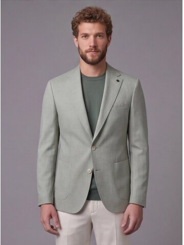 Açık Yeşil Ceket Bej Pantolon Kombinli Slim Fit Takım Elbise