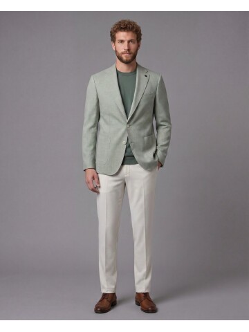 Açık Yeşil Ceket Bej Pantolon Kombinli Slim Fit Takım Elbise