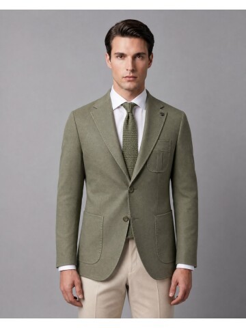 Light Green Notch Lapel Pleated Patch Pocket Blazer