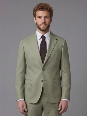Light Green Peak Lapel Comfort Fit Mens Suit