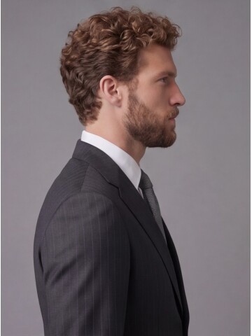 Antrasit Çizgili Yünlü Mono Yaka Comfort Fit Takım Elbise