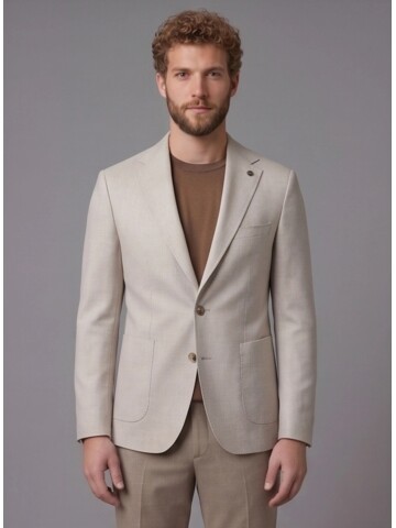 Bej Ceket Açık Kahverengi Pantolon Kombinli Slim Fit Takım Elbise