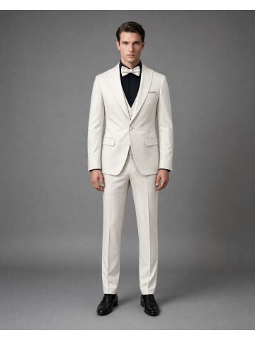 Beige Slim-Fit Single-Button Grooms Suit with Peak Lapels