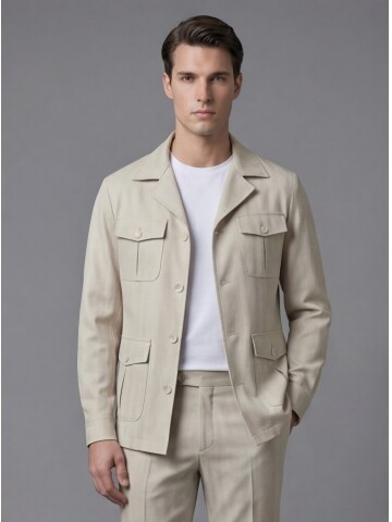 Beige Comfort Fit Unlined Safari Sport Suit