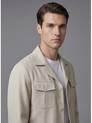 Beige Comfort Fit Unlined Safari Sport Suit