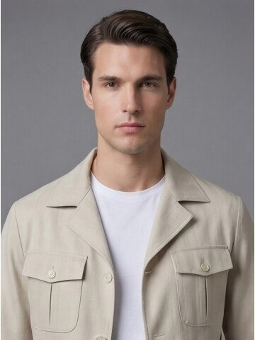 Beige Comfort Fit Unlined Safari Sport Suit