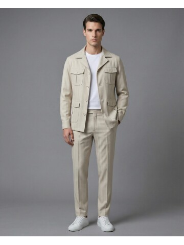 Beige Comfort Fit Unlined Safari Sport Suit