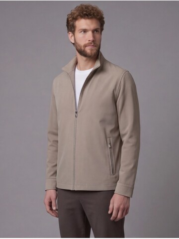 Bej Hakim Yaka Fermuarlı Comfort Fit Kısa Mont