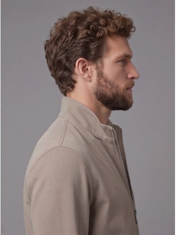 Bej Hakim Yaka Fermuarlı Comfort Fit Kısa Mont