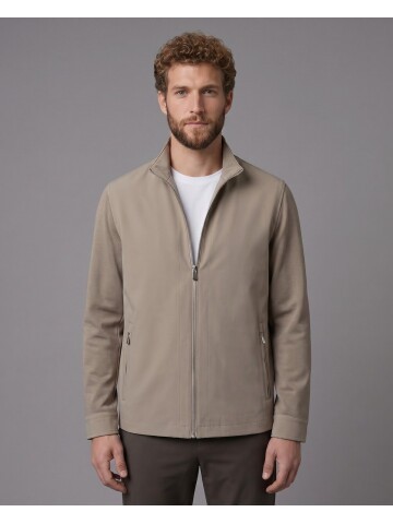 Bej Hakim Yaka Fermuarlı Comfort Fit Kısa Mont