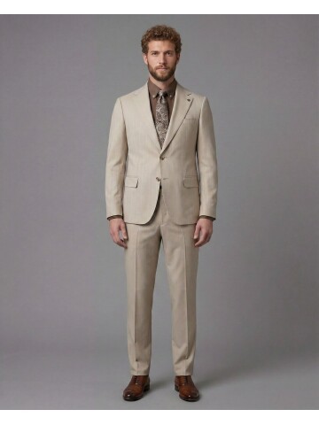 Beige Notch Lapel Comfort Fit Suit