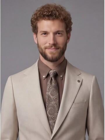 Bej Mono Yaka Comfort Fit Takım Elbise