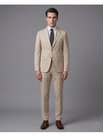 Beige Mono Notch Lapel Two Button Comfort Fit Suit