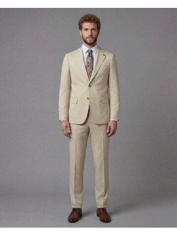 Beige Notch Lapel Slim Fit 2-Button Suit