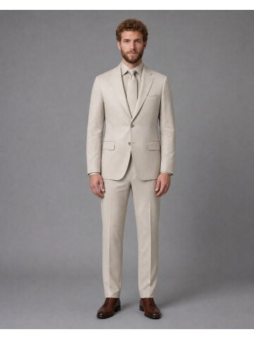 Beige Notch Lapel Slim Fit Suit