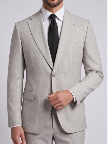 Beige Striped Comfort Fit Peak Lapel Suit
