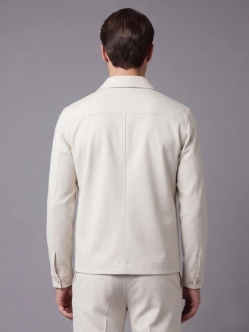 Beige Comfort Fit Zippered Safari Suit with Utility Pockets