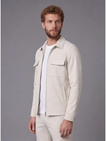 Beige Safari Pocket Zipper Comfort Fit Sport Suit