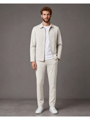 Beige Casual Shirt-Collar Comfort Fit Suit
