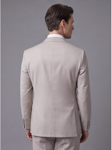 Bej Yünlü Sivri Yaka Kruvaze Comfort Fit Takım Elbise