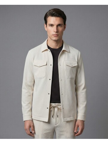 Beyaz Gömlek Yaka Safari Cep Comfort Fit Spor Takım