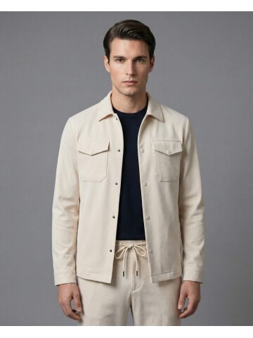 Beyaz Gömlek Yaka Safari Cep Comfort Fit Spor Takım