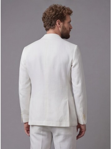 Açık Bej Keten Sivri Yaka Comfort Fit Torba Cep 2 Düğme Takım Elbise