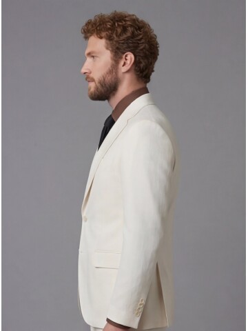 Beyaz Mono Yaka Slim Fit 2 Düğme Takım Elbise