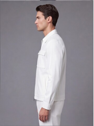 White Safari Pocket Comfort Fit Zip-Up Sport Suit