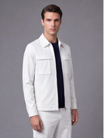 White Safari Pocket Comfort Fit Zip-Up Sport Suit