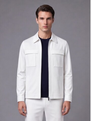White Safari Pocket Comfort Fit Zip-Up Sport Suit