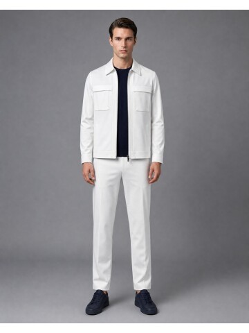 White Safari Pocket Comfort Fit Zip-Up Sport Suit