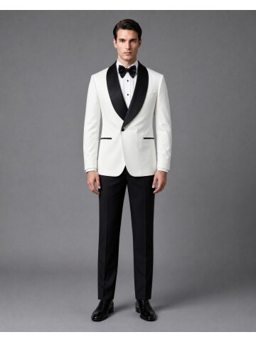 Beyaz Şal Yaka Slim Fit Damatlık
