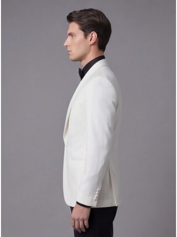 Beyaz Şal Yaka Tek Düğme Slim Fit Damatlık