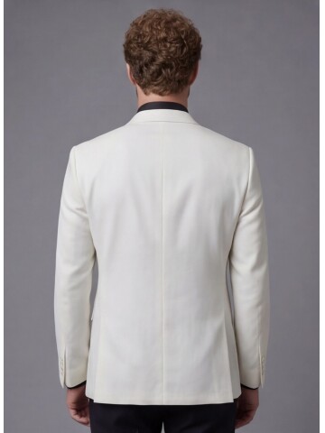 Beyaz Sivri Yaka Ceket & Siyah Pantolonlu Kombin Takım Elbise