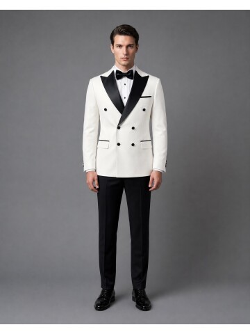 White Peak Lapel Double-Breasted Slim Fit Tuxedo