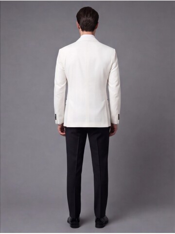 Beyaz Sivri Yaka Kruvaze Slim Fit Damatlık