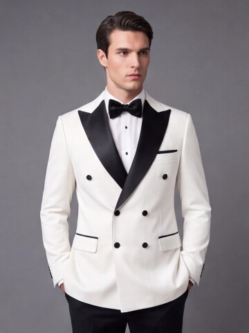 Beyaz Sivri Yaka Kruvaze Slim Fit Damatlık