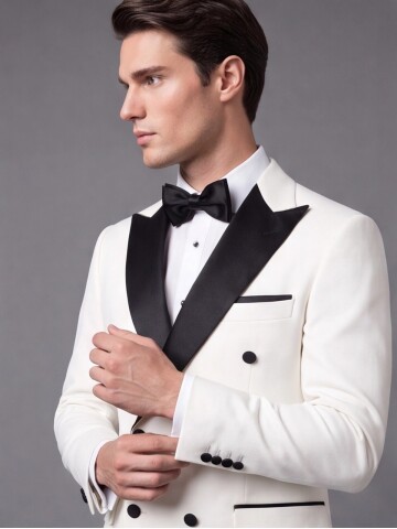 Beyaz Sivri Yaka Kruvaze Slim Fit Damatlık