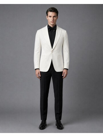 Beyaz Sivri Yaka Slim Fit Tek Düğme Damatlık