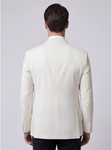 Beyaz Sivri Yaka Slim Fit Tek Düğmeli Damatlık