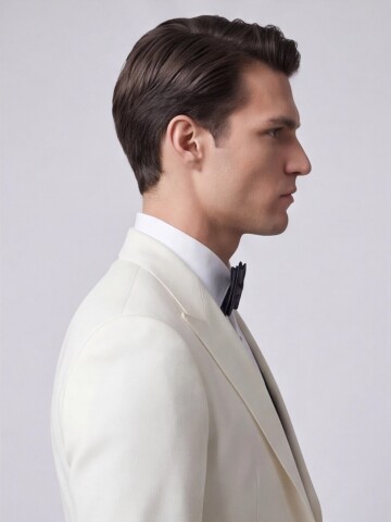 Beyaz Sivri Yaka Slim Fit Tek Düğmeli Damatlık