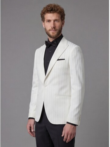 Beyaz Sivri Yaka Tek Düğme Slim Fit Damatlık