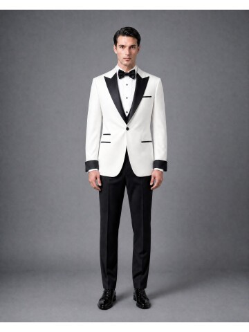 White Slim Fit Peak Lapel Single Button Tuxedo