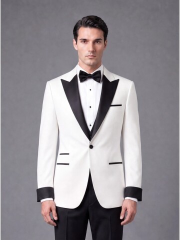 Beyaz Slim Fit Sivri Yaka Tek Düğme Damatlık