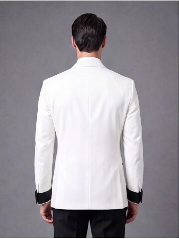 Beyaz Slim Fit Sivri Yaka Tek Düğme Damatlık
