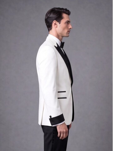 Beyaz Slim Fit Sivri Yaka Tek Düğme Damatlık