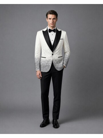 White Single-Button Grooms Suit with Peak Lapel and Stone Embellishment